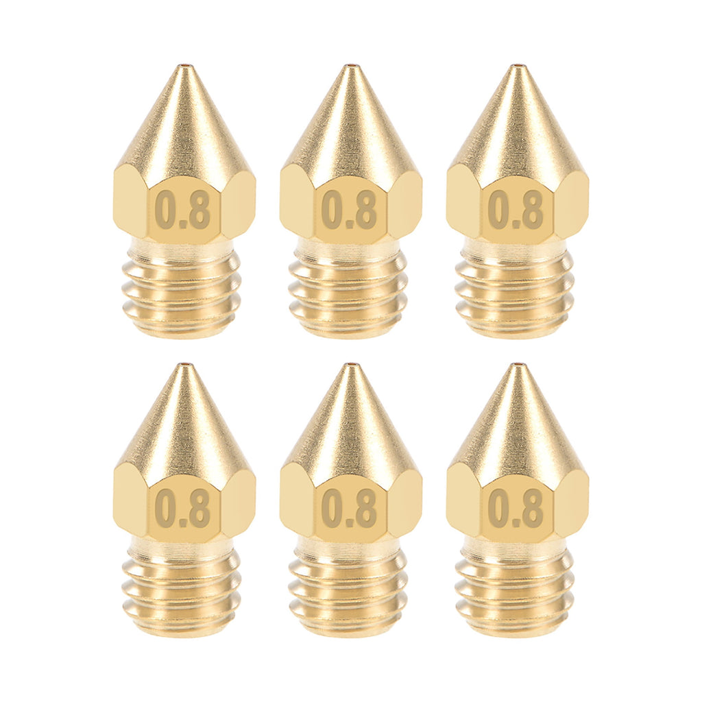 0.8mm 3D Printer Nozzle Head M6 Thread for MK8 1.75mm Extruder Print, Brass 6pcs