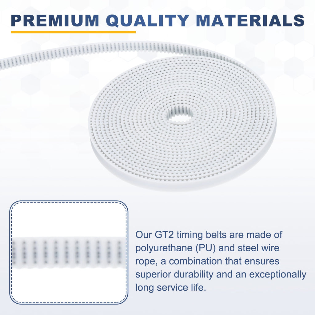 Uxcell Polyurethane PU Steel Cord 2GT Timing Belt 6x2000mm2mm Pitch 2mm Thick White Open Loop Pulley Timing Belt for 3D Printer