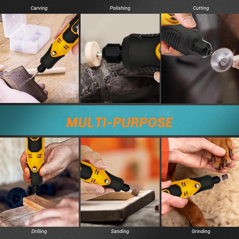 INTELIVE 57pcs Cordless Rotary Tool, Polishing Grinder Tool Kit, 3-Speed Electric Grinder Set, Multi-Purpose Rotary Tool for Sanding Polishing Drilling Etching Engraving Cutting Jewelry DIY
