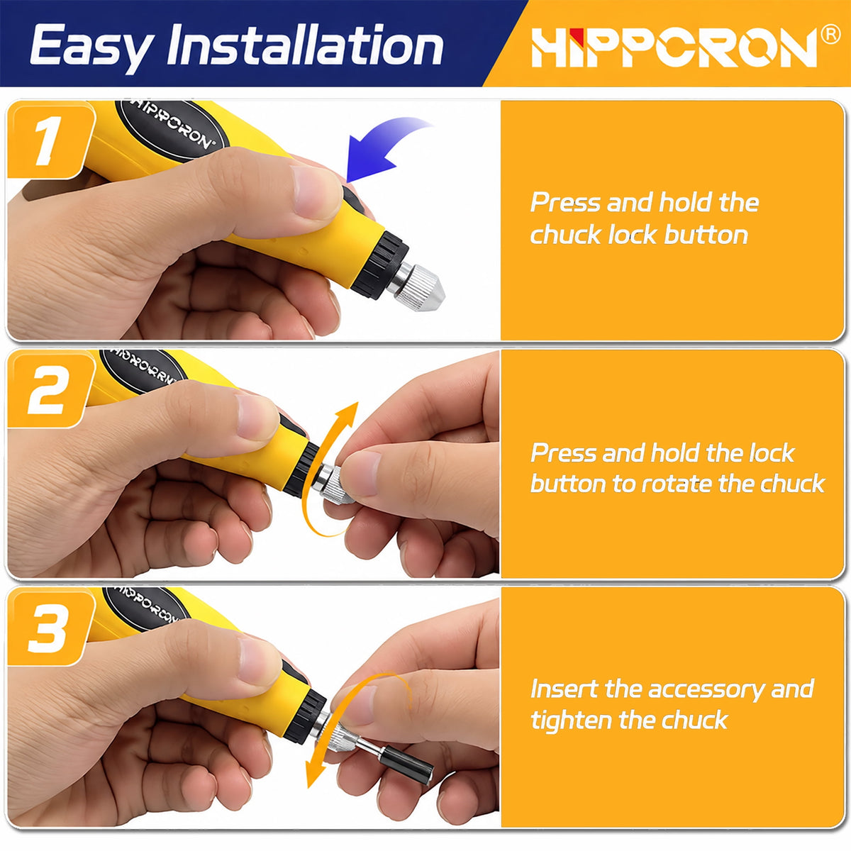 HIPPCRON 12V Corded Electric Mini Rotary Tool Kit, 18000RPM, 48 Accessories & 3 Collets, for Sanding, Polishing, Drilling, Engraving & DIY Craft