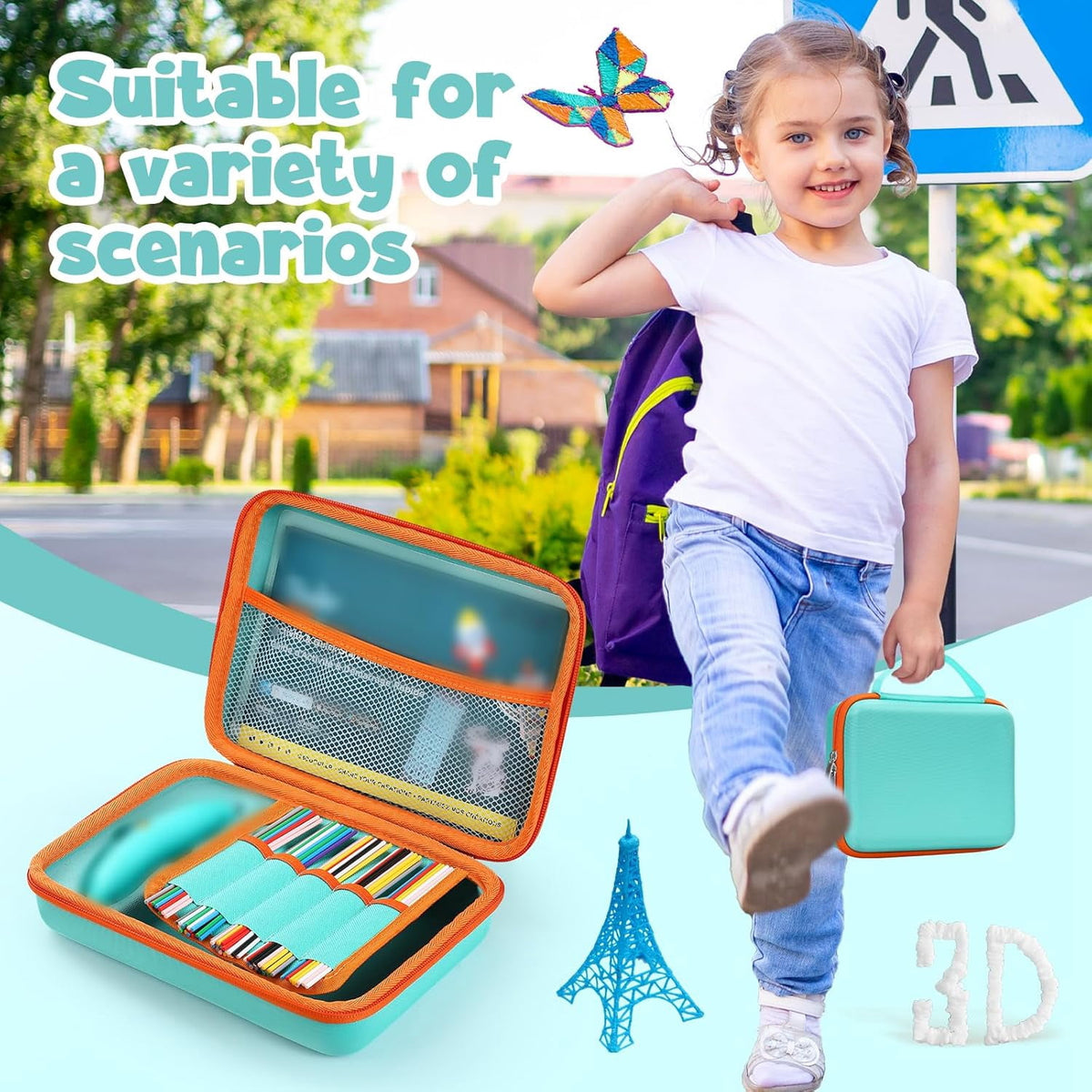 Hard Case Compatible with 3Doodler Start+ Essentials (2023) for 3D Pen Set for Kids, Art Activity Set Carrier Case for Printing Filament Refill and USB Charger,Blue (Box Only)