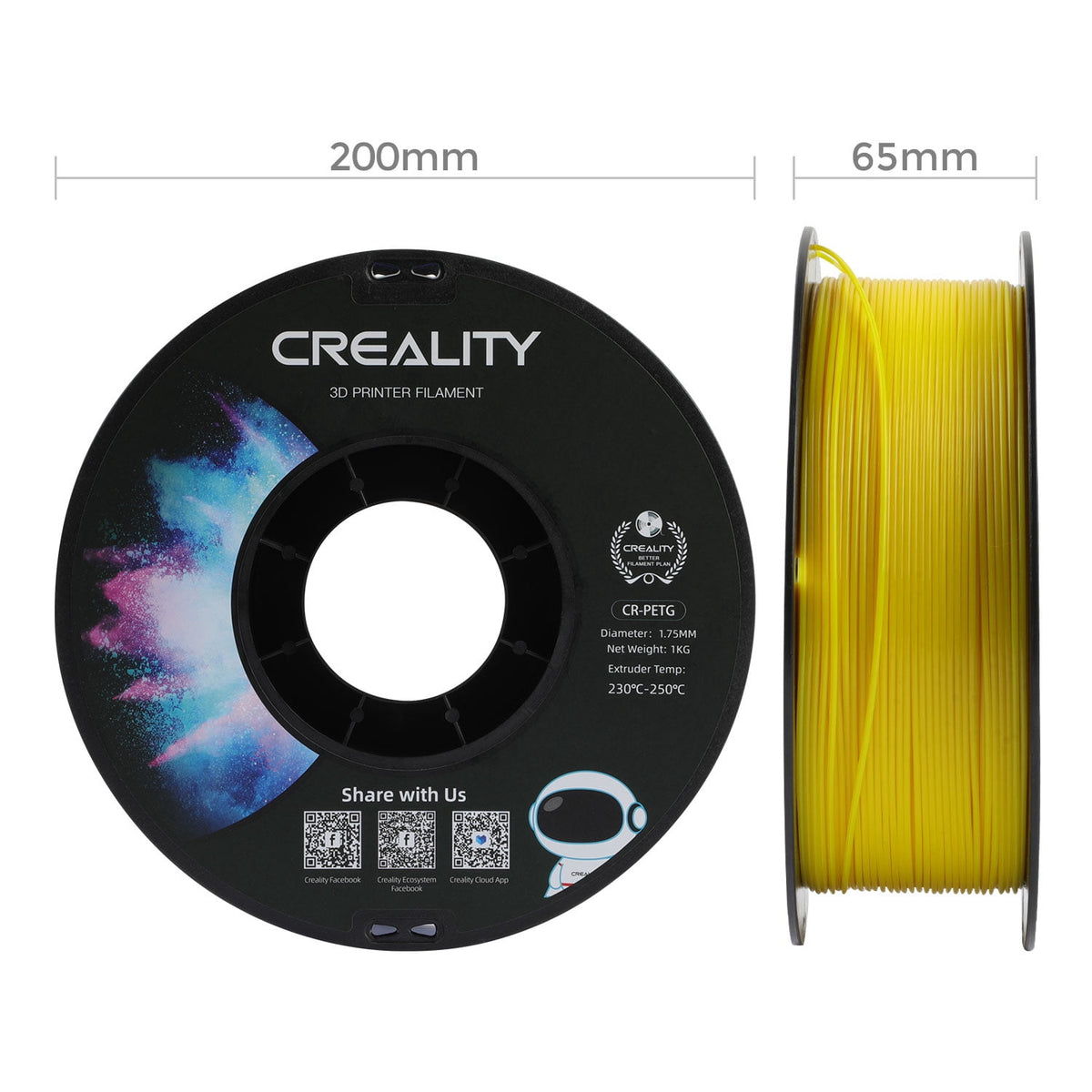Creality 3D Printer Filament PETG Filament 1.75mm 2.2lbs Odorless Non-Toxic High Precision Strong Toughness Overhang Performance Accuracy +/-0.02mm, Transparent