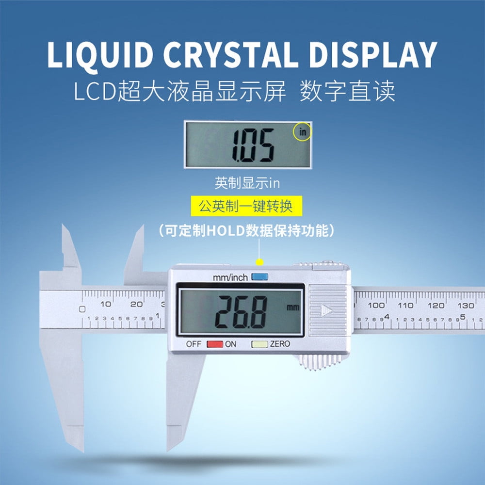 Electronic Digital Caliper, Plastic Vernier Caliper, Caliper Measuring Tool with Conversion, Extra Large LCD Screen, Auto Off Featured Micrometer Ruler