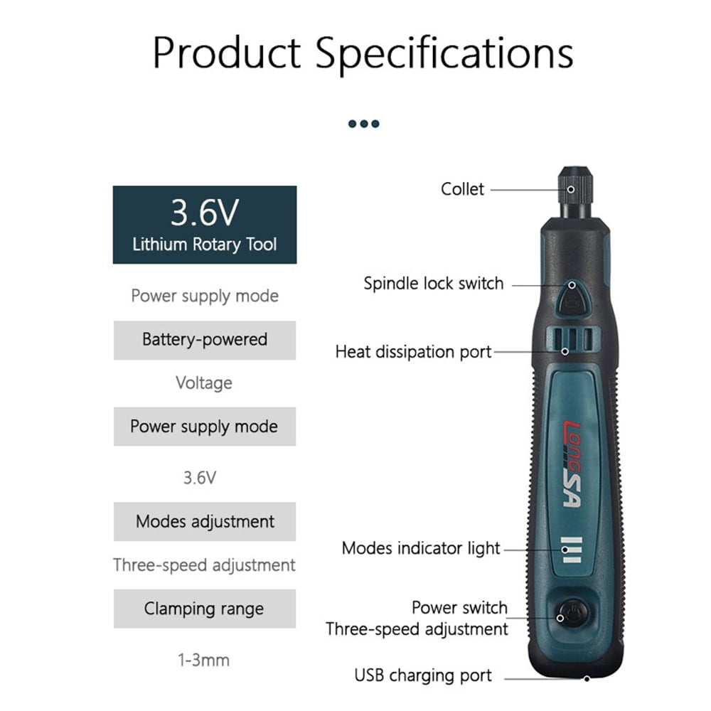 Cordless Rotary Tool with 50-Piece Accessory Kit, 3-Speed and USB Charging, Polishing, Drilling, Etching, Engraving, DIY Crafts