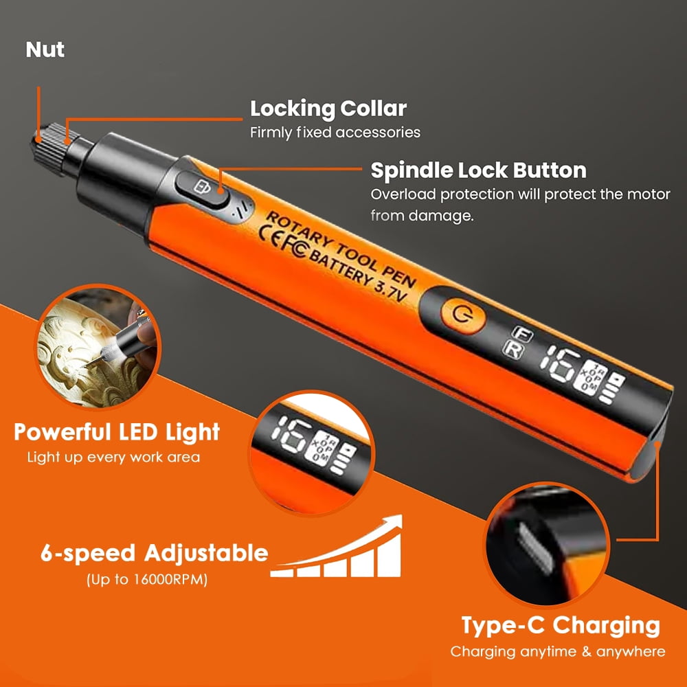 INTELIVE 16000RPM Electric Grinder Set with Storage Box, Rotary Tools Kit with LED Lighting, Cordless DIY Grip Kit with 6 Speed for Cutting Curving Crafting Work Polishing