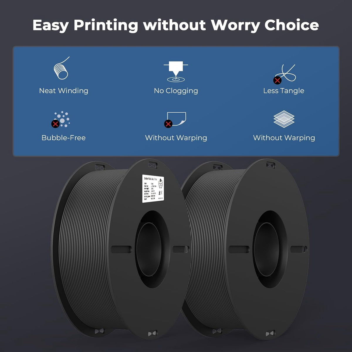 2-Pack Creality 3D Printer Filament, 1.75mm PLA Filament Bundle 2kg for 3D Printing, Ender PLA Filament No-Tangling, Strong Bonding & Overhang Performance, Accuracy +/- 0.02mm, Black & White