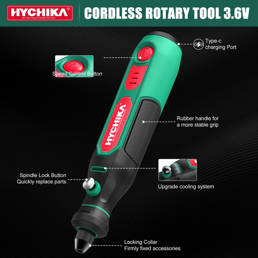 HYCHIKA Mini Cordless Rotary Tool Kit, 89 Accessories for DIY Engraving, Polishing, Crafts, Variable Speed, 3.6V Battery