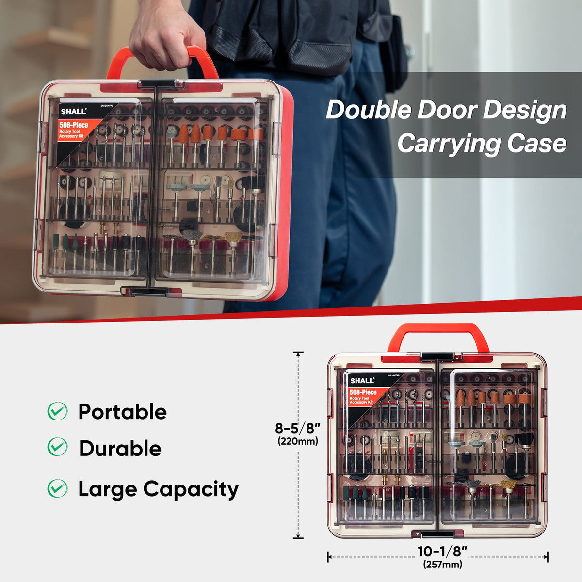 SHALL 508 Pcs Rotary Tool Accessories Kit, Rotary Tool Attachments with Carrying Case, Universal Rotary Tool Bits for Sanding, Cutting, Grinding, Drilling, Carving, Engraving, Polishing, Cleaning