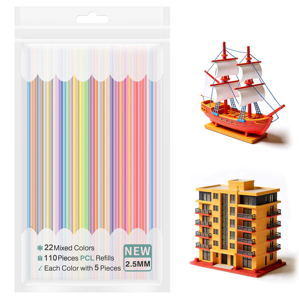 Tmwefusc 300 Pcs 2.5mm 3D Pen PCL Refill Assorted Color Resealable 3D Printer Filament Refill for Kid