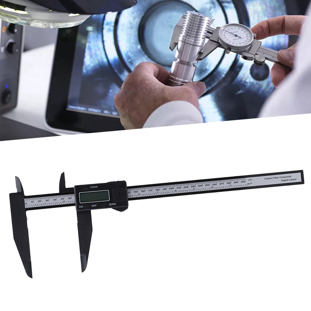 M Buder Digital Electronic Caliper 6 Inches / 150mm Carbon Fiber Ruler with Long Jaw Accurate Measuring Tool LCD Screen Display Metric Imperial Conversion for Woodworking DIY Home Improvement Black