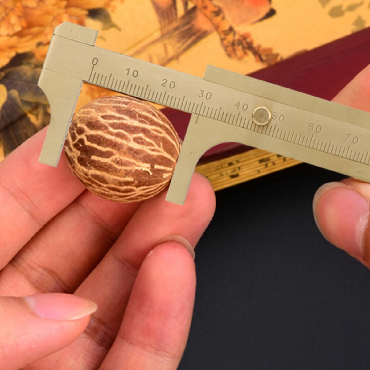BIMZUC Brass Vernier Caliper 3.94 inches / 10 cm Pocket Measuring Tool for Jewelry Woodworking Crafts and Stones