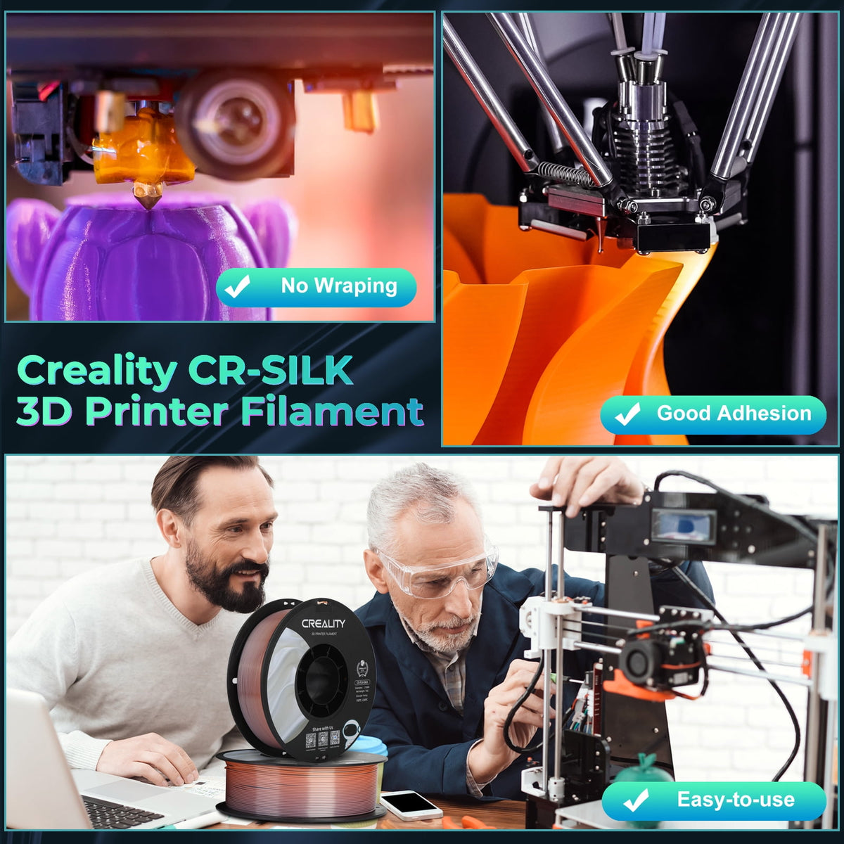 Creality 3D Printing Silk PLA Filament 3D Printer Gold Silver Shiny Filaments 1.75mm Neatly Wound Dimensional Accuracy +/- 0.03 mm Silk Smooth Printing 2.2lbs for Most 3D Printers