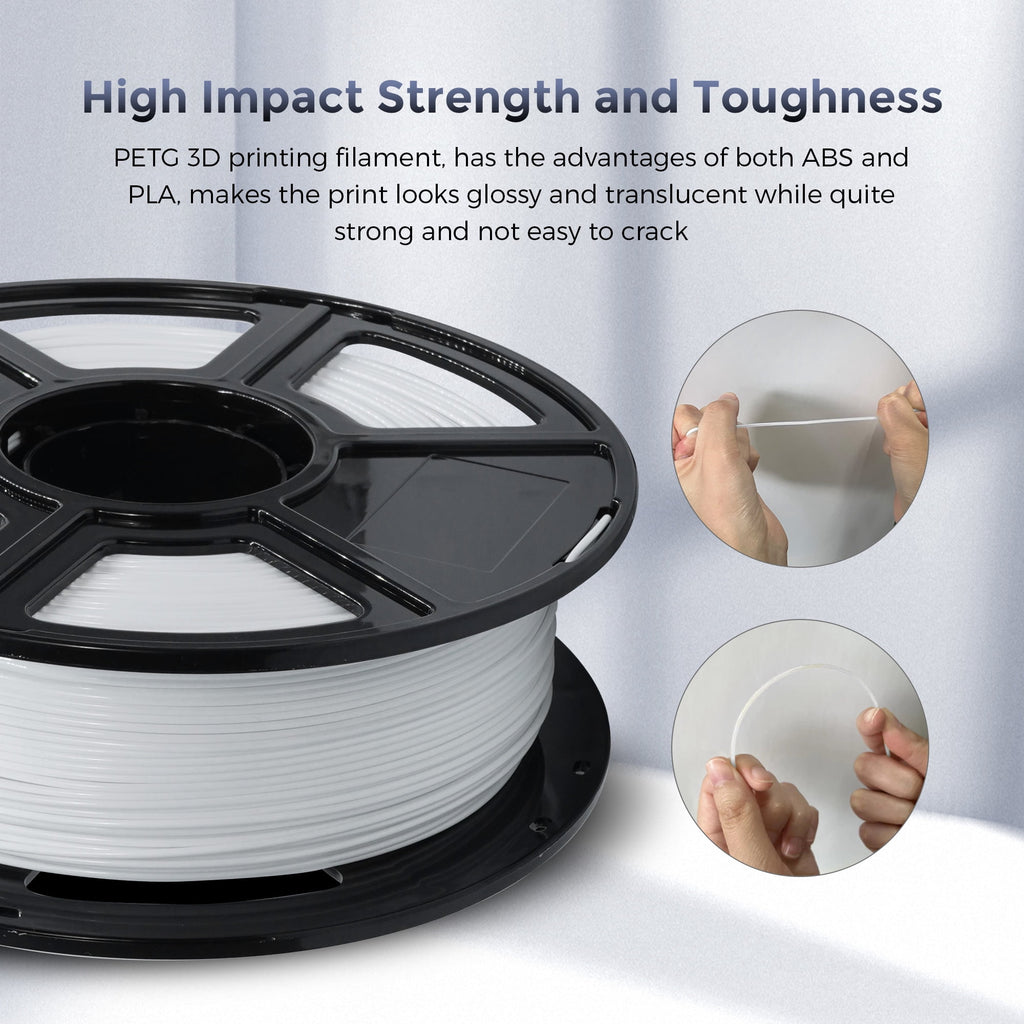 Flashforge PETG Filament 1.75mm, 1KG/2.2lbs PETG 3D Printer Filament, White