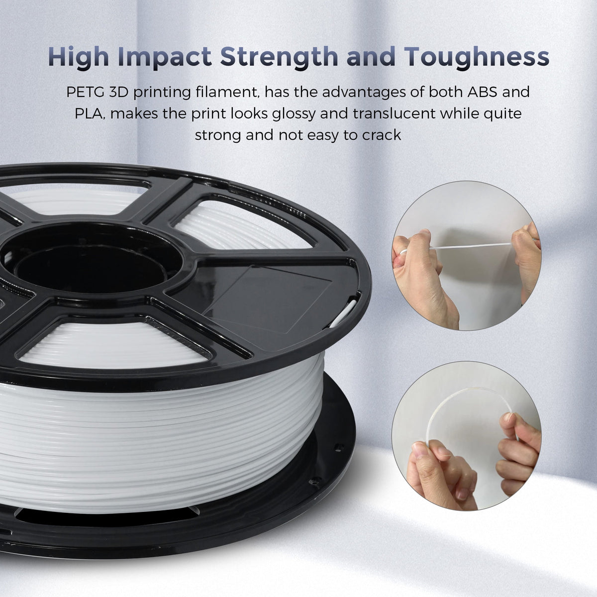 Flashforge PETG Filament 1.75mm, 1KG/2.2lbs PETG 3D Printer Filament, White