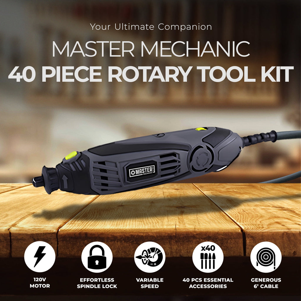 Master Mechanic 40 Piece Rotary Tool with Accessories Kit and Spindle Lock
