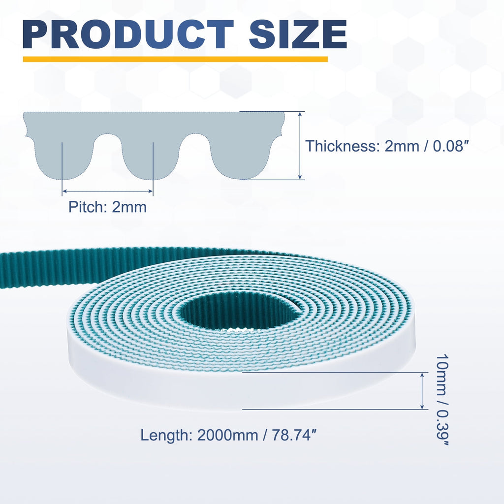 Uxcell PU Steel Cord 2GT Timing Belt Green Cloth Teeth 10x2000mm 2mm Pitch 2mm Thick White Open Loop Pulley Timing Belt for 3D Printer
