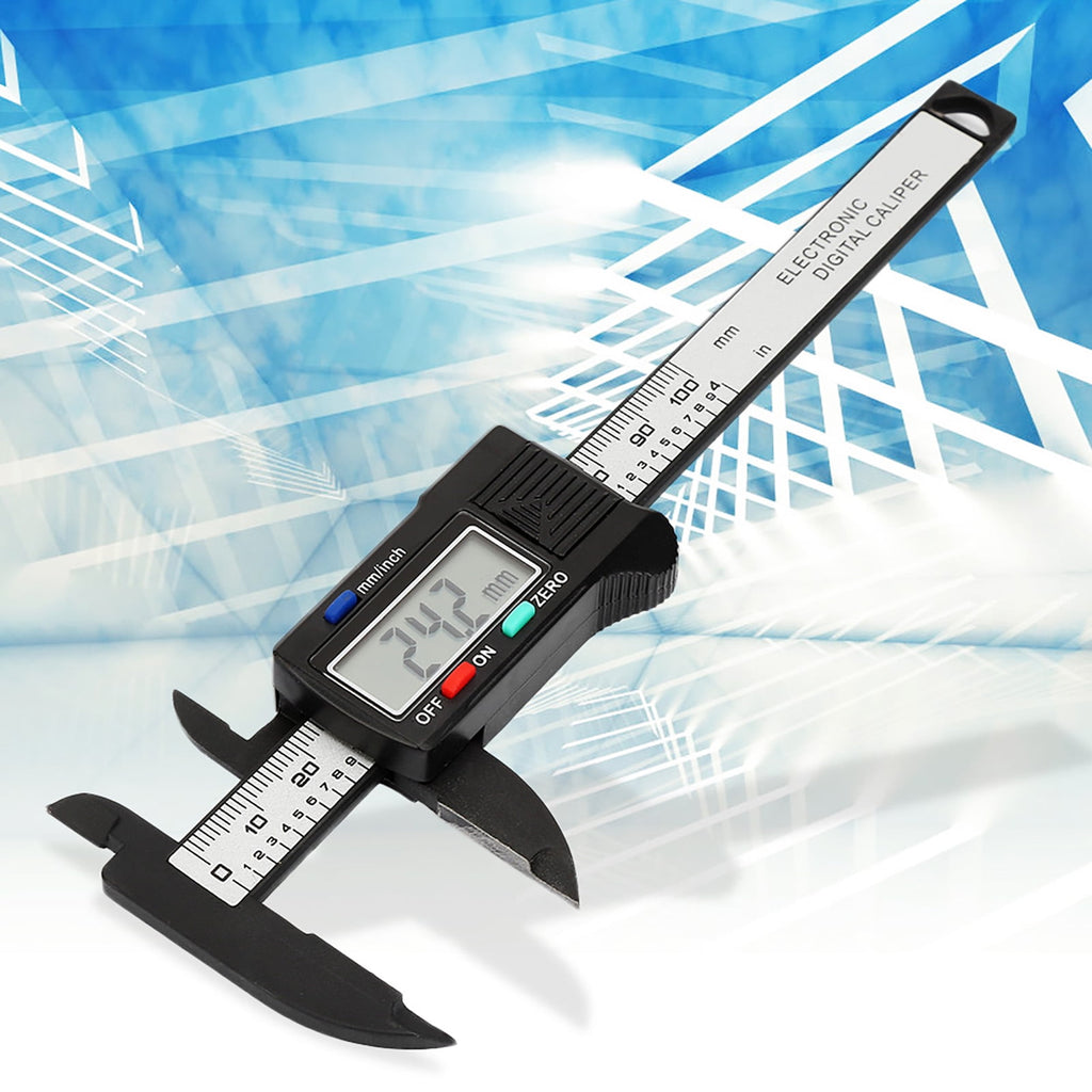 M Buder Practical 100 mm / 4 in Electronic Digital Vernier Caliper Measuring Tool With Large LCD Screen Display, Carbon Fiber Plastic, 0.1mm Resolution, Perfect For DIY & Jewelry (Without Battery)