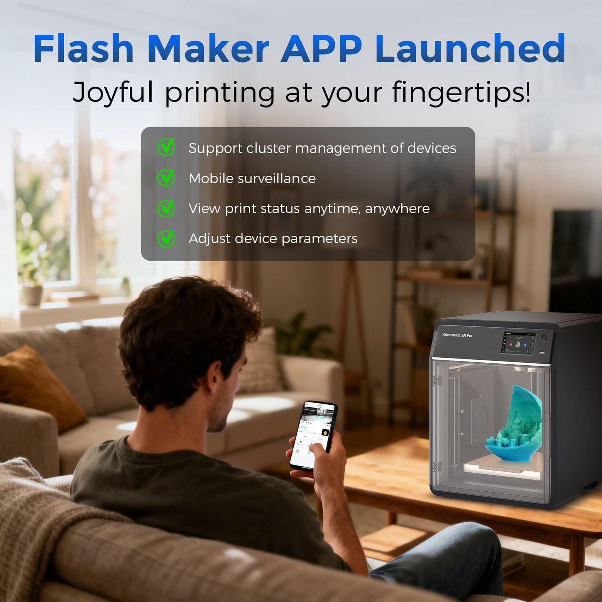 Flashforge Adventurer 5M 3D Printer, 600mm/s High Speed Printing & Screen, 1 Count, 8.7 x 8.7 x 8.7''