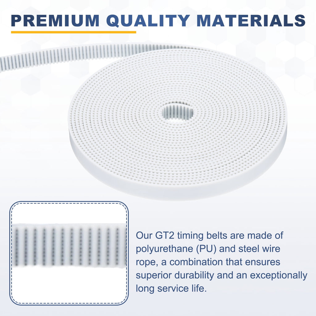 Uxcell Polyurethane PU Steel Cord 2GT Timing Belt 10x5000mm2mm Pitch 2mm Thick White Open Loop Pulley Timing Belt for 3D Printer