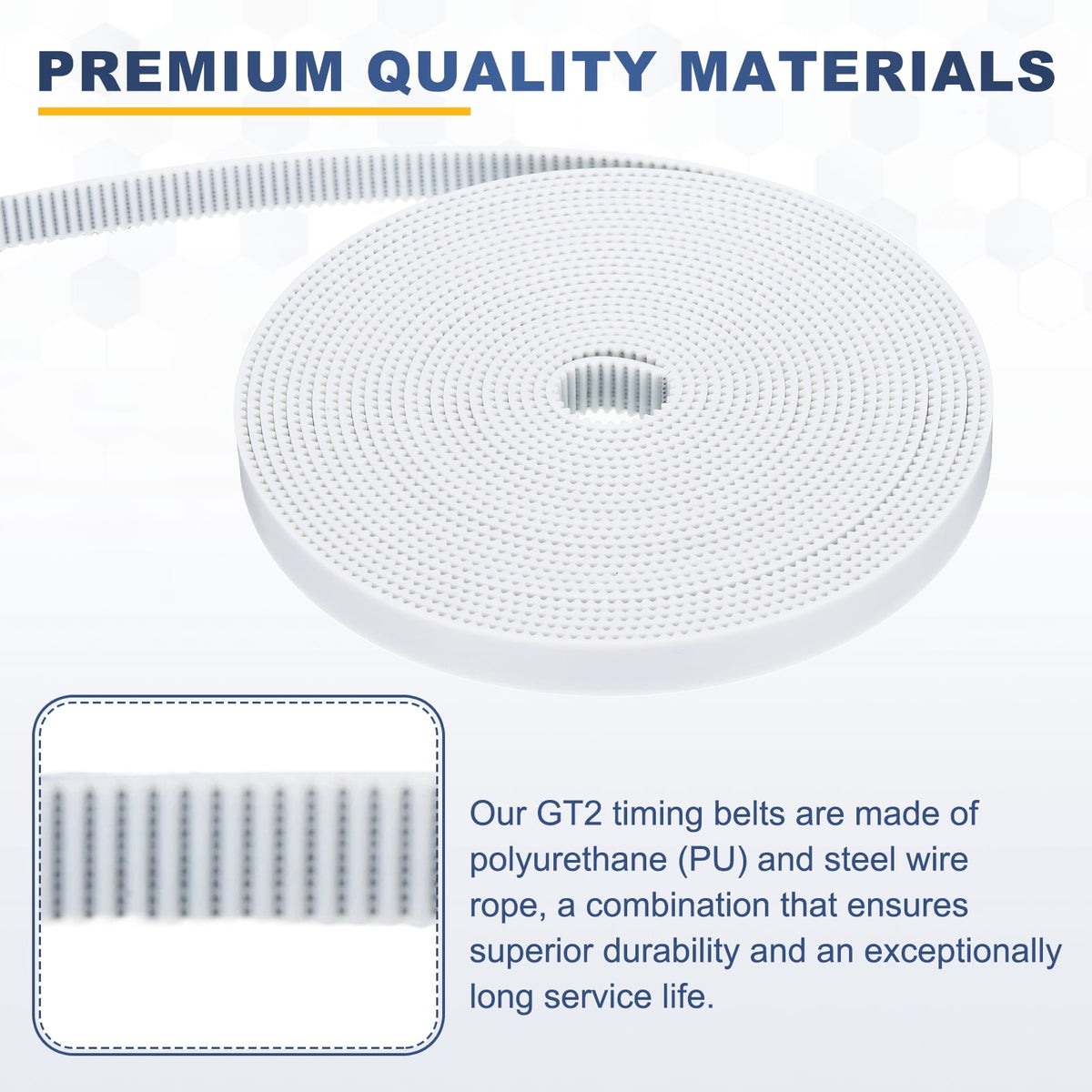 Uxcell Polyurethane PU Steel Cord 2GT Timing Belt 10x5000mm2mm Pitch 2mm Thick White Open Loop Pulley Timing Belt for 3D Printer