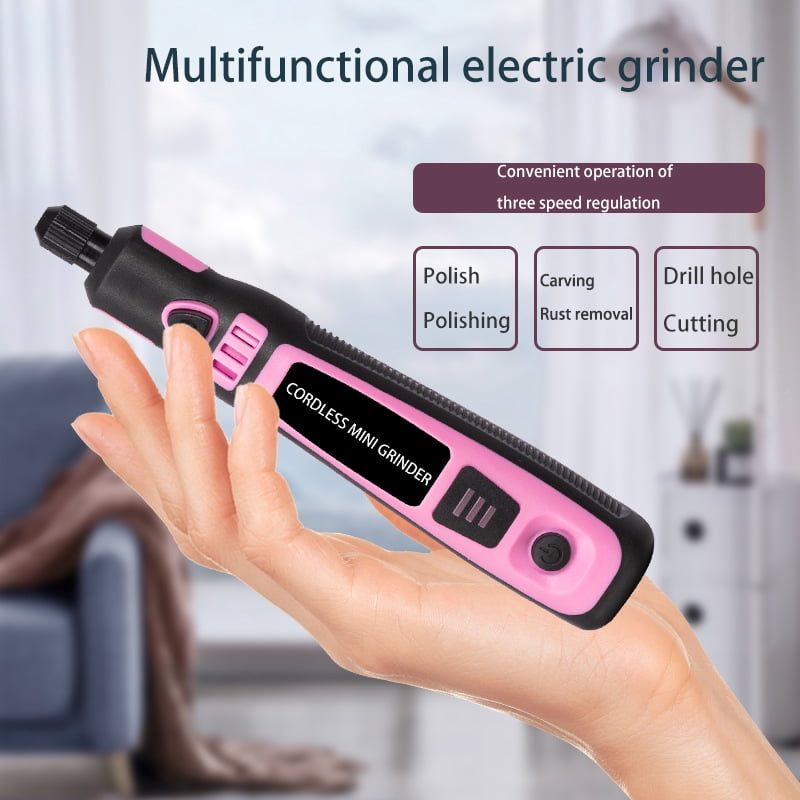 INTELIVE 50pcs Mini Cordless Rotary Tool Set, 16000RPM Cordless Electric Grinder Set Kit, Lightweight Mini Grinder with 3 Speeds for Curving DIY Cutting Crafting Work, Pink