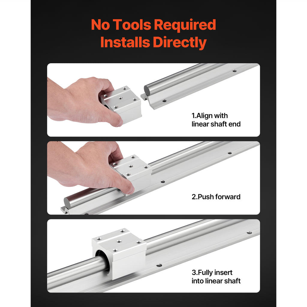 KFFKFF Linear Rail Kit, SBR25, Includes 2 Pieces of 1200 mm (47.24 inch) Motion Guide Rails and 4 Bearing Slide Blocks, Fully Supported Shaft, Suitable for Cutting, Grinding, Milling