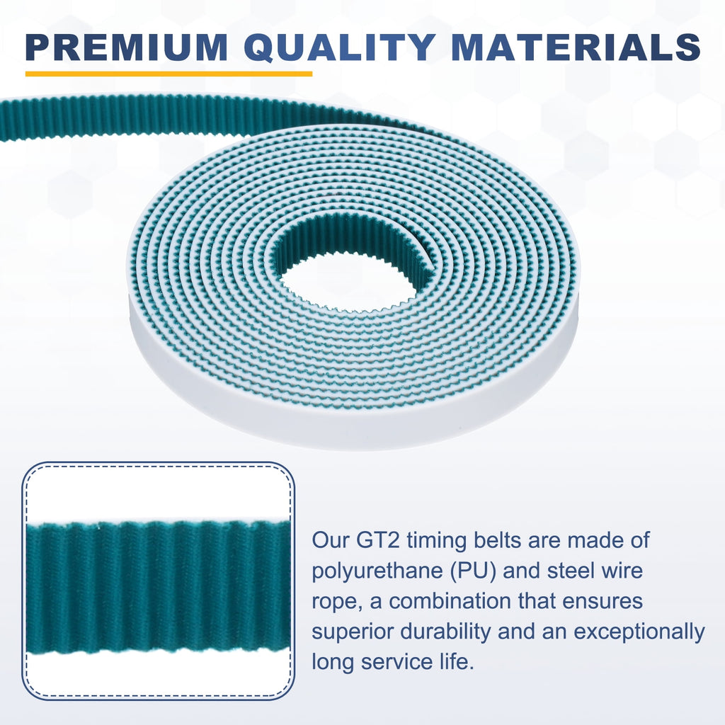Uxcell PU Steel Cord 2GT Timing Belt Green Cloth Teeth 10x2000mm 2mm Pitch 2mm Thick White Open Loop Pulley Timing Belt for 3D Printer