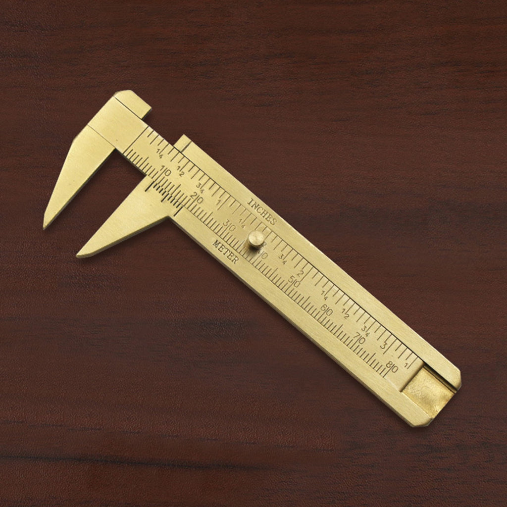 RABBITH Brass 80mm Sliding Metric and Inch Mini Caliper Gauge Retro Vernier Caliper Bead Wire Jewelry Measuring Tool Golden
