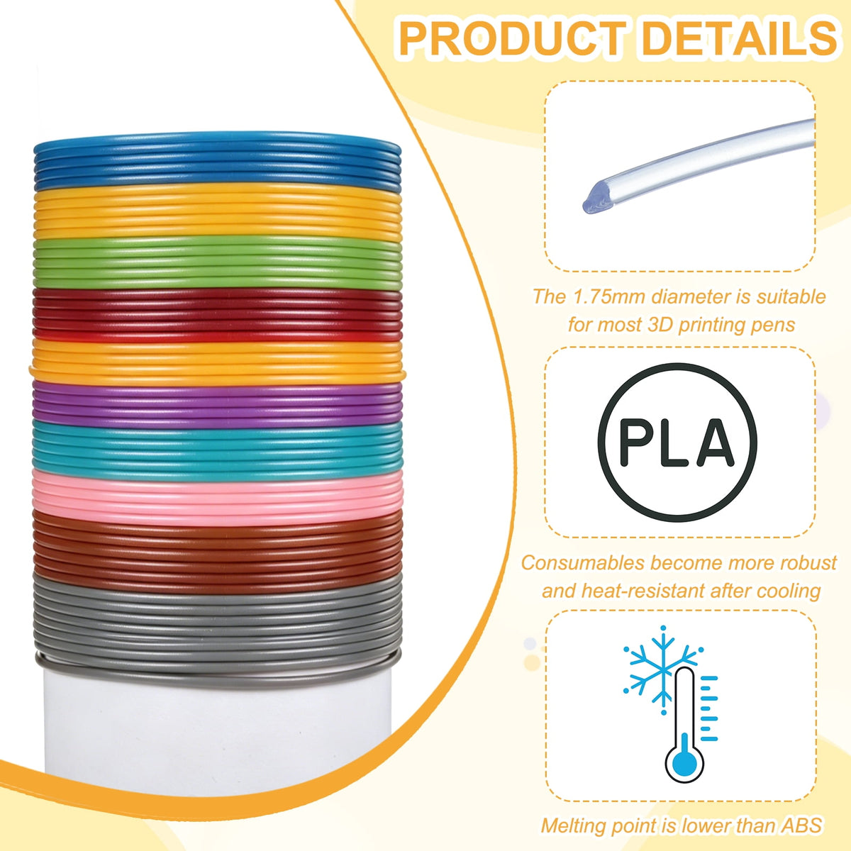 Uxcell 3D Pen Filament 6Pcs 1.75mm Total Length 196.8 Feet Transparent Blue PLA, 3D Pen Filament Refills Low Warping, for Creating Pictures Printed Model Printing Pen
