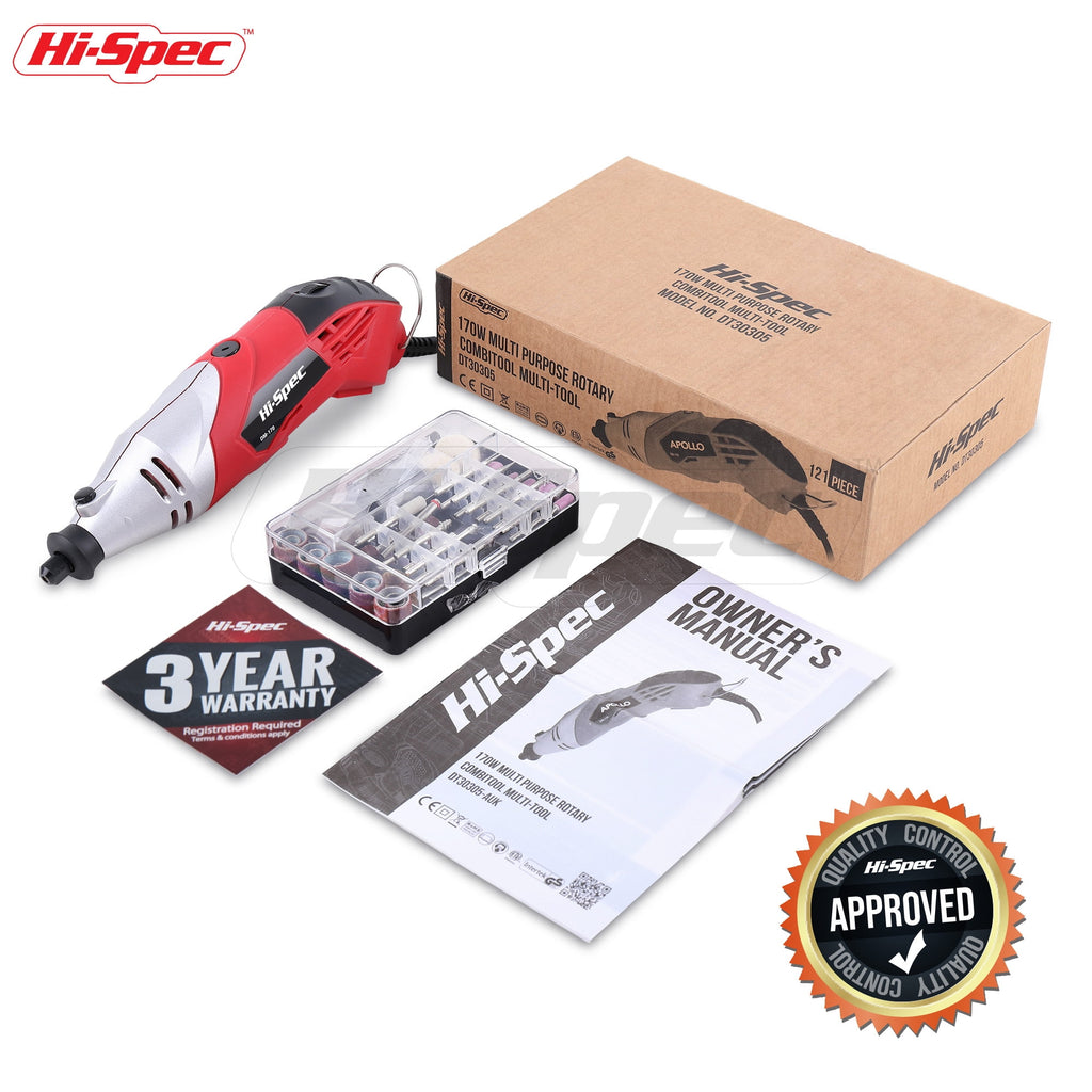 Hi-Spec DT30305 160W Corded Electric Rotary Tool Kit, Drill, 35000 RPM, 2 Speeds, 121 Pieces, 110V
