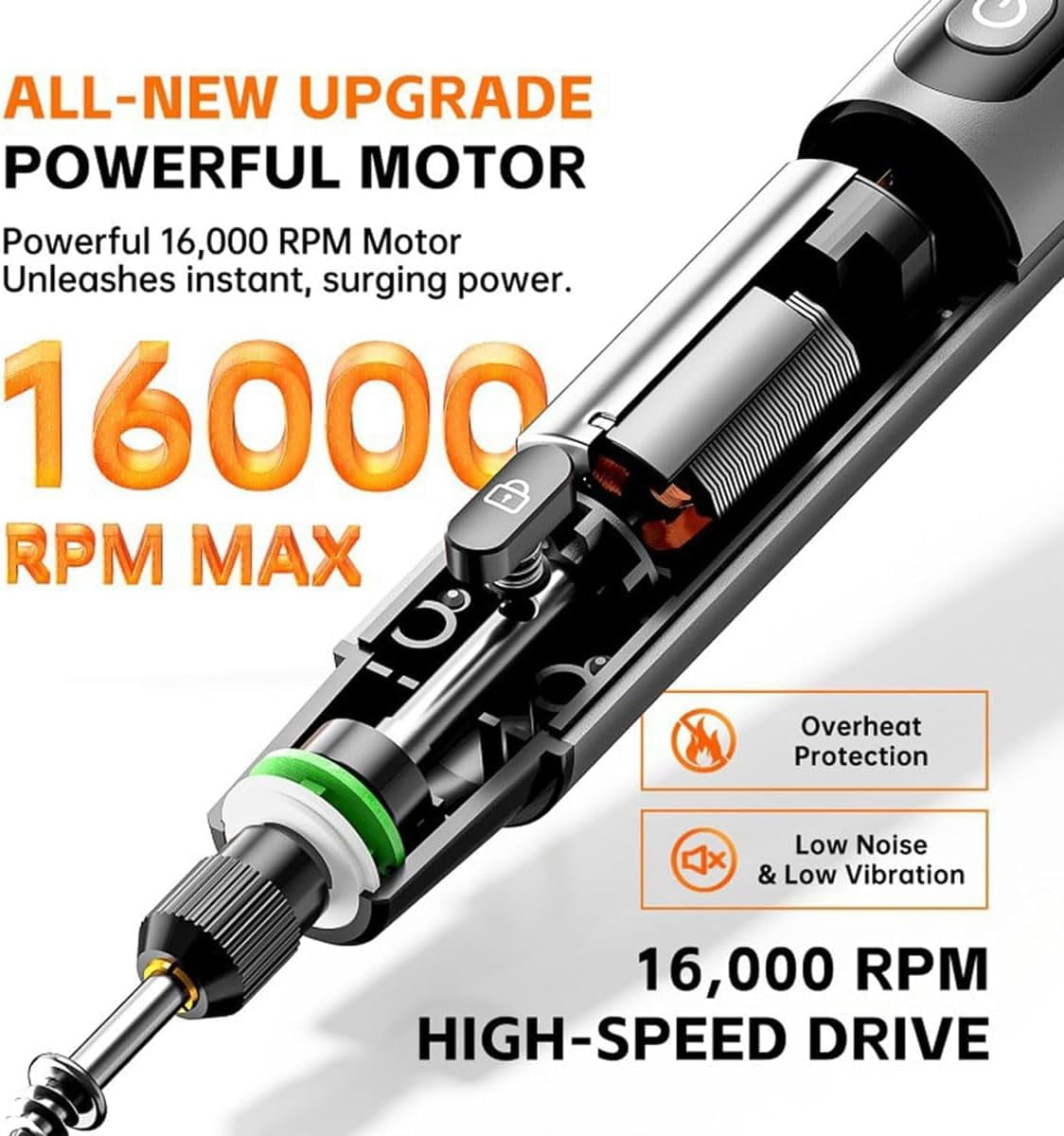 Mini Electric Rotary Tool Set With Led Light & Digital Display, Mini Cordless Rotary Tool, 6 Adjustable Spin Speed Tools, USB Charging for Crafting, Sanding, Polishing, Drilling (Gray)