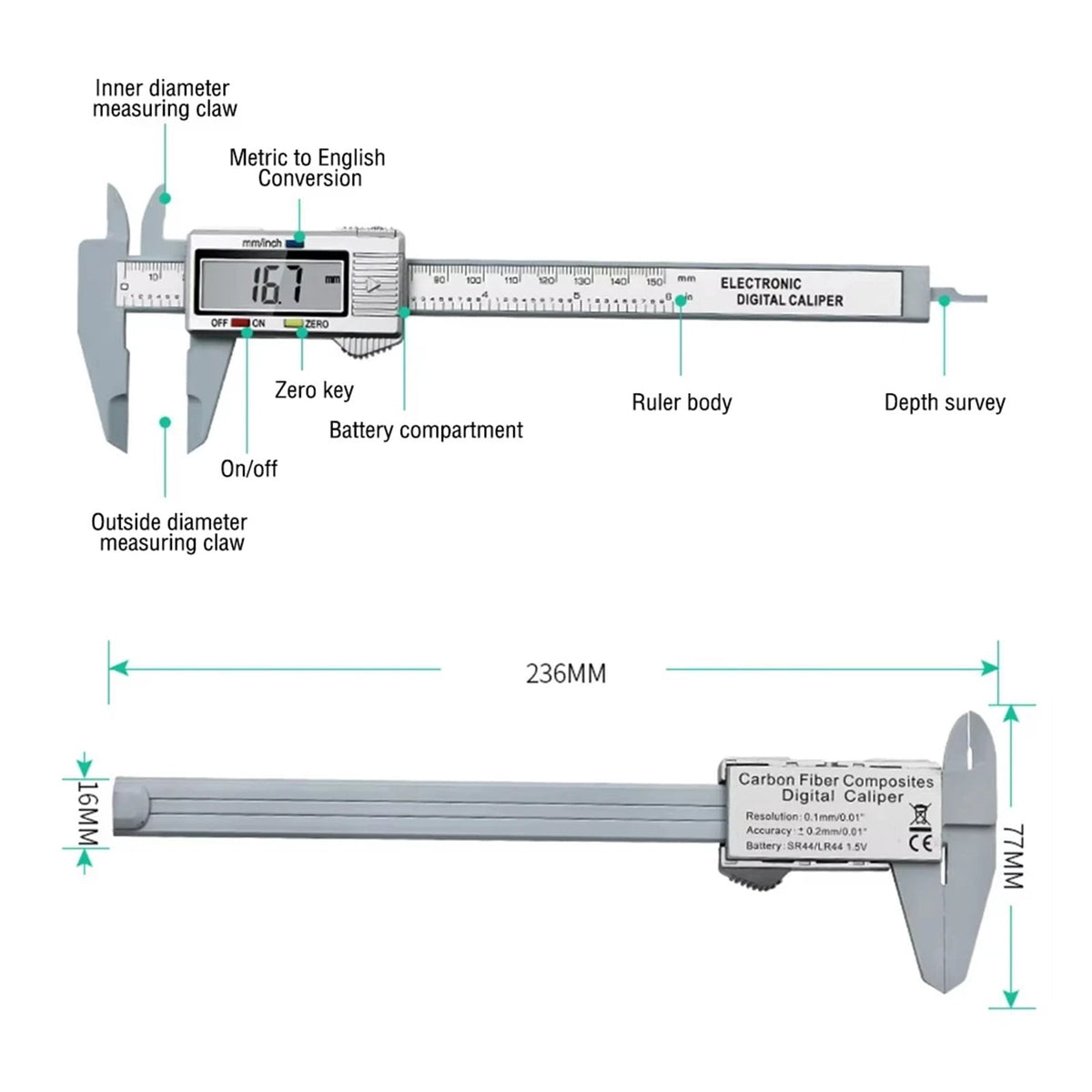 0-150mm Digital Pachometer Professional Vernier Caliber Measuring Tools Woodworking Thickness Gauge Depth Electronic Ruler ,Easy to Use
