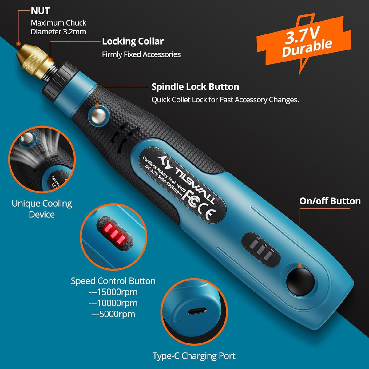 Tilswall Mini Cordless Rotary Tool, 3-Speed and USB Charging Rotary Tool Kit with 82 Accessories, Multi-Purpose 3.7V Power Rotary Tool for Sanding, Polishing, Drilling, Etching, Engraving, DIY Crafts