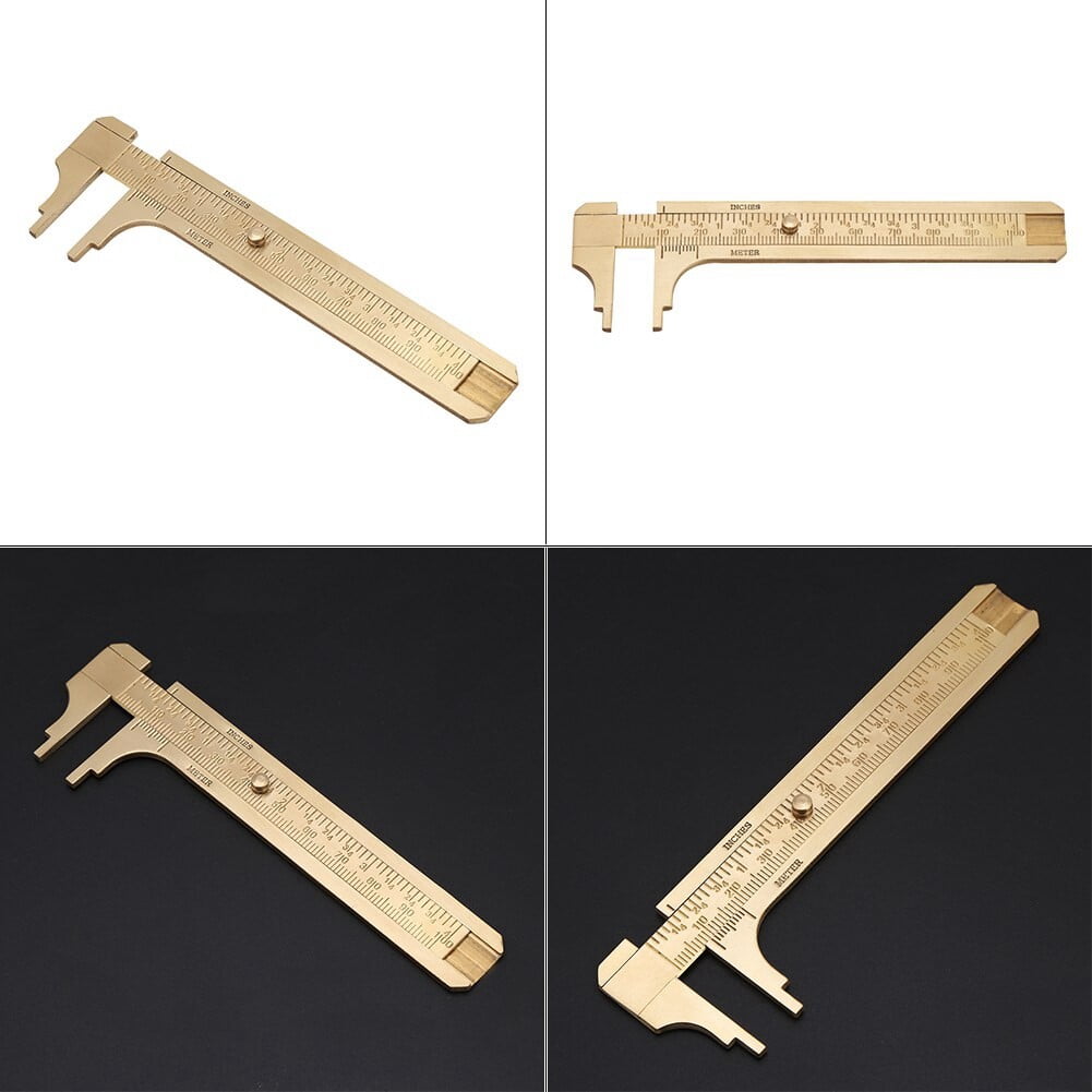 Brass Vernier Caliper Measuring Tool Double Scale mm/inch Sliding Gauge Mini Metal Pocket Ruler for Bead Wire Jewels Rings Measurement[100mm]