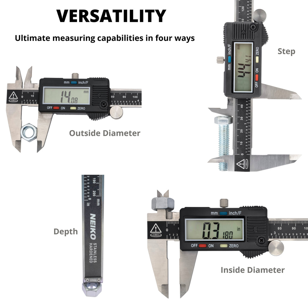 NEIKO 01407A Electronic Digital Caliper Measuring Tool, 0-6 Inches Stainless Steel Construction with Large LCD Screen Quick Change Button for Inch Fraction Millimeter Conversions, Digital Caliper Me
