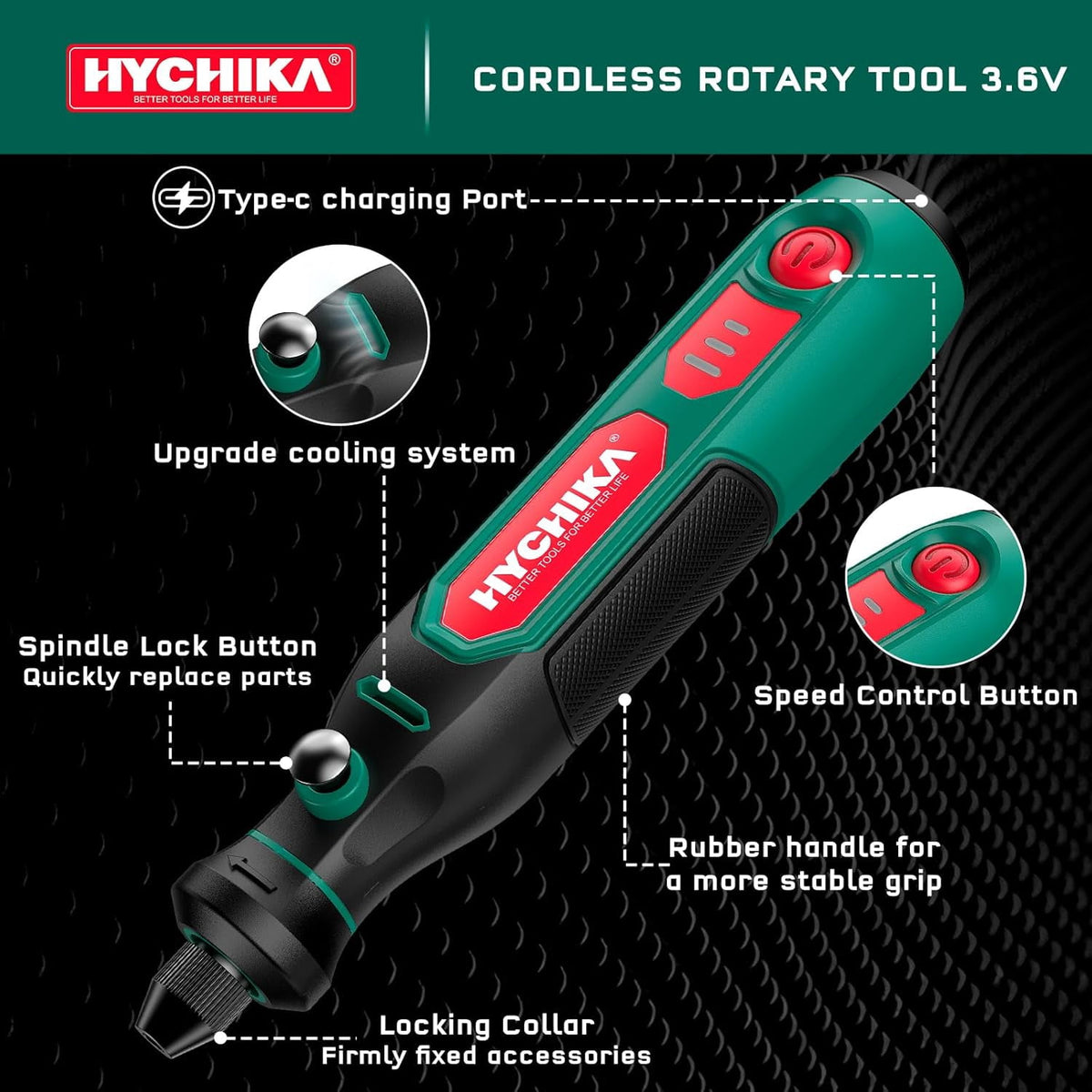 HYCHIKA Mini Cordless Rotary Tool Kit - 89PCS Accessories for Drilling, Sanding, Polishing, Engraving, 3.6V Multi Tool with Variable Speed, USB-C Charging, Ideal for DIY fine Work.