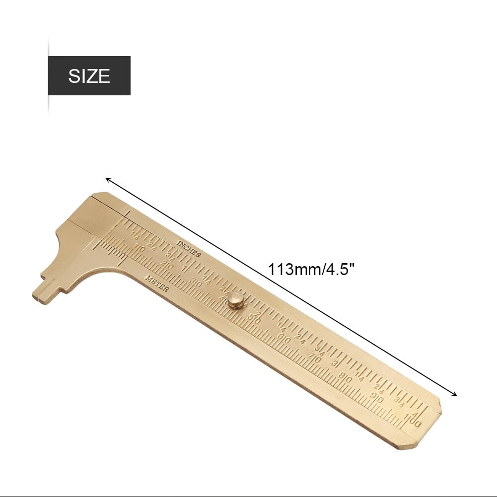Brass Vernier Caliper Measuring Tool Double Scale mm/inch Sliding Gauge Mini Metal Pocket Ruler for Bead Wire Jewels Rings Measurement[100mm]