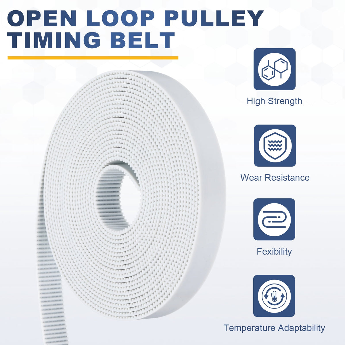 Uxcell Polyurethane PU Steel Cord 2GT Timing Belt 15x5000mm2mm Pitch 2mm Thick White Open Loop Pulley Timing Belt for 3D Printer