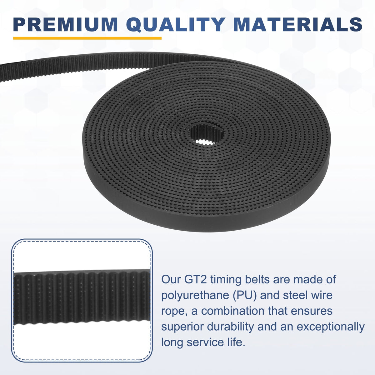 Uxcell Polyurethane PU Steel Cord 2GT Timing Belt 10x5000mm2mm Pitch 2mm Thick Black Open Loop Pulley Timing Belt for 3D Printer