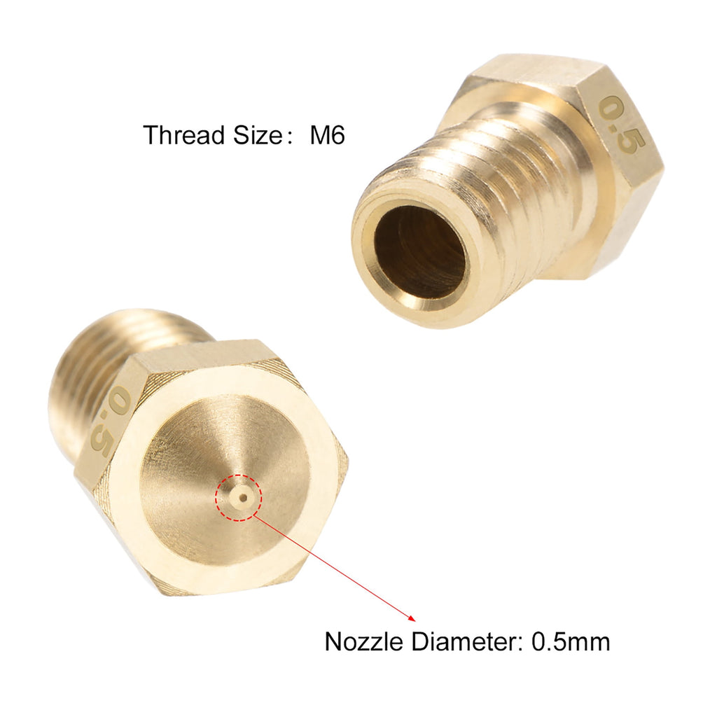 0.5mm 3D Printer Nozzle Head M6 Thread for V5 V6 3mm Extruder Print, Brass 4pcs