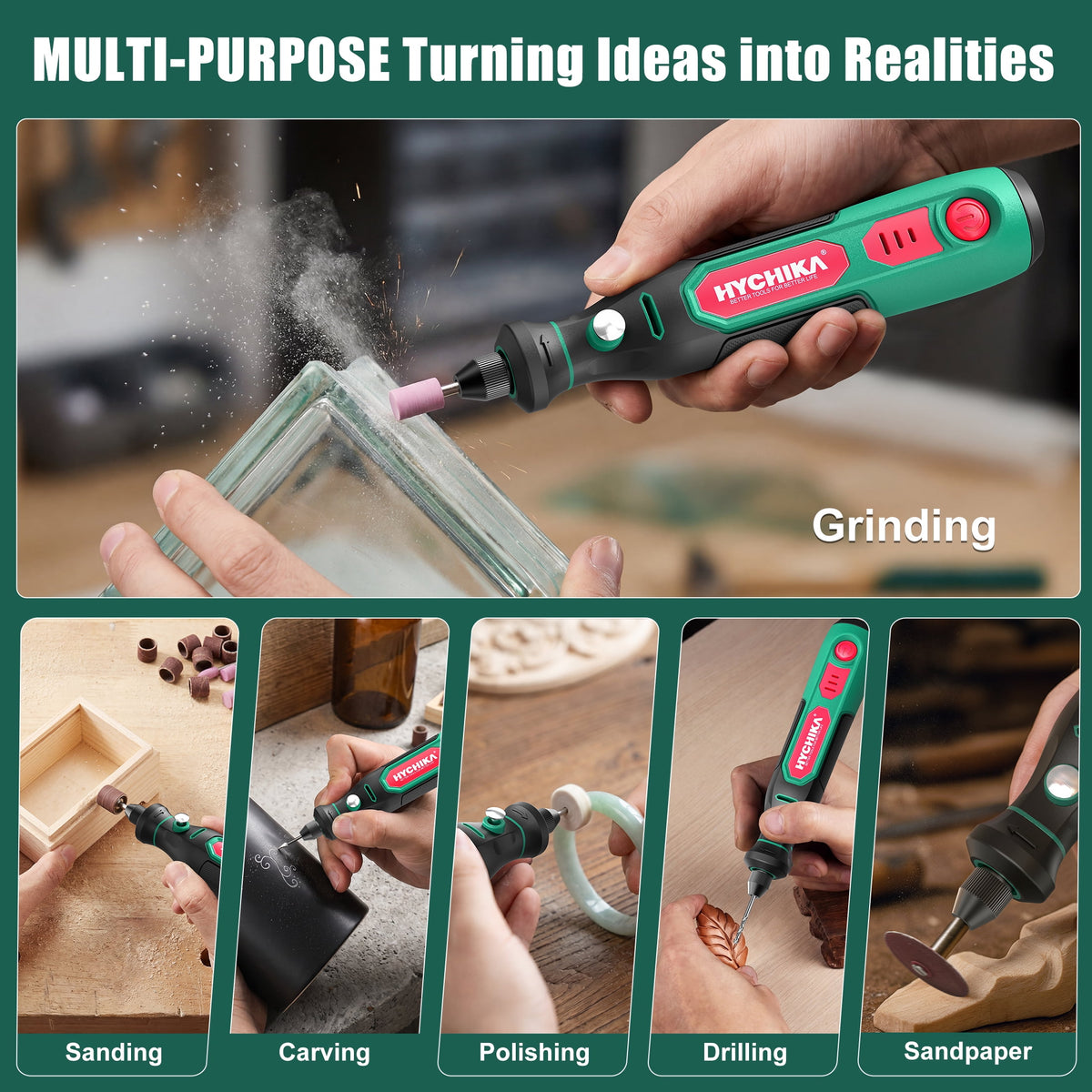 HYCHIKA Mini Cordless Rotary Tool Kit, 89 Accessories for DIY Engraving, Polishing, Crafts, Variable Speed, 3.6V Battery