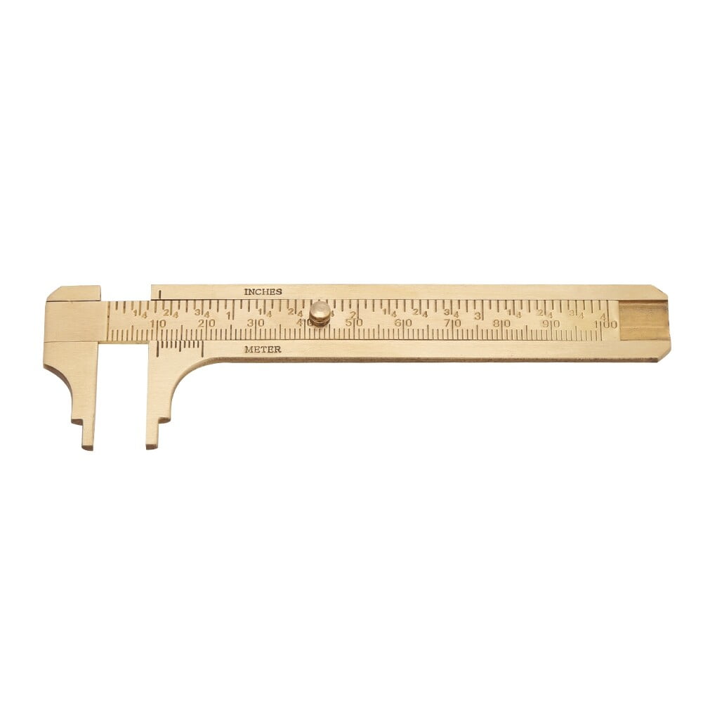 Brass Vernier Caliper Measuring Tool Double Scale mm/inch Sliding Gauge Mini Metal Pocket Ruler for Bead Wire Jewels Rings Measurement[100mm]