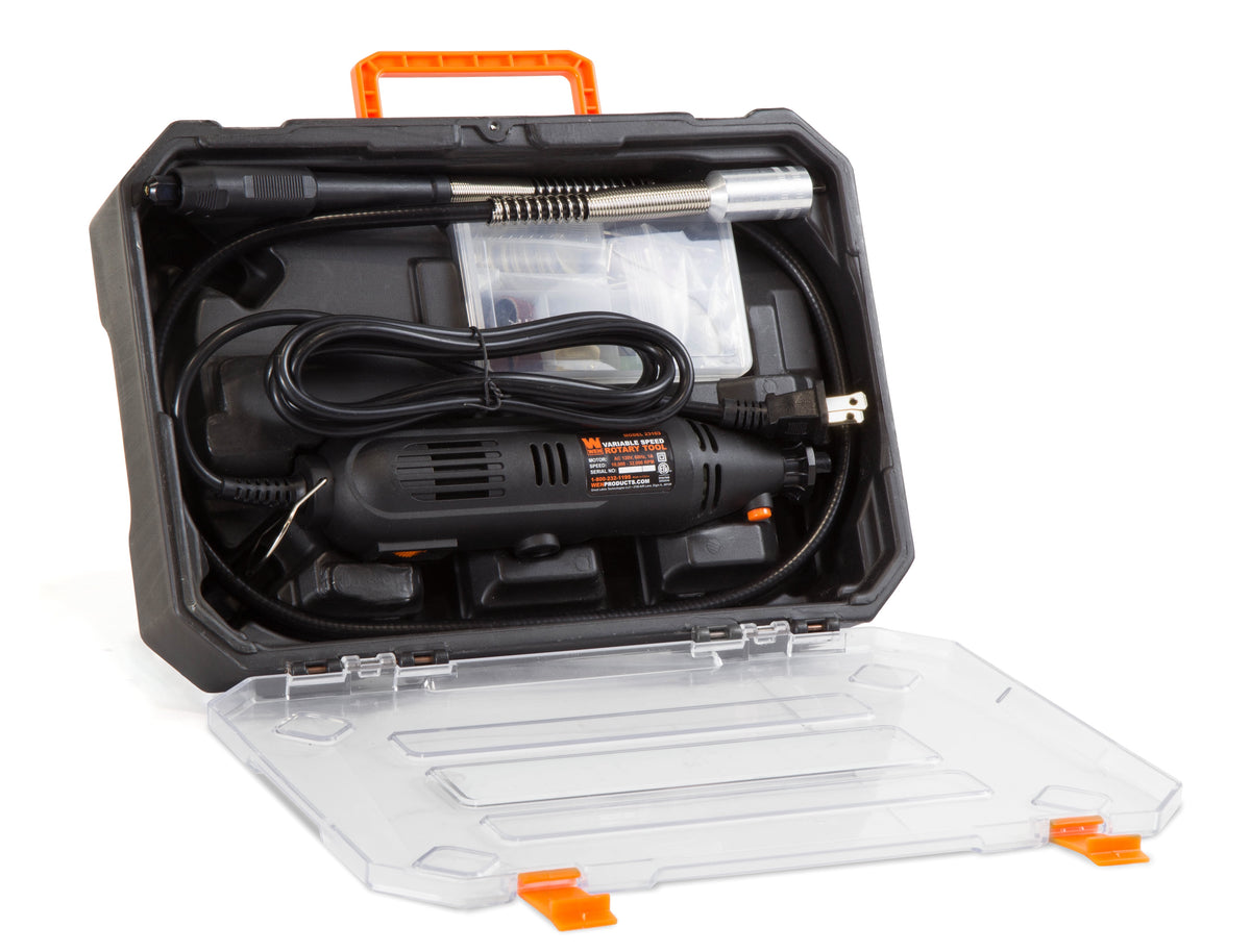 WEN 1-Amp Variable Speed Rotary Tool, 100+ Accessories, Carrying Case And Flex Shaft