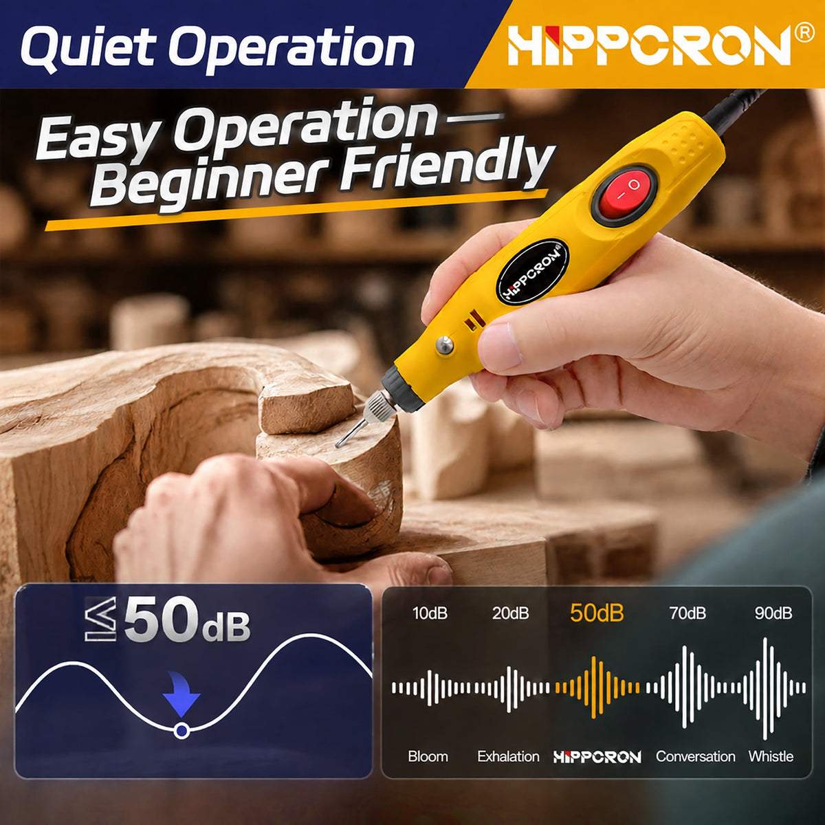 HIPPCRON 12V Corded Electric Mini Rotary Tool Kit, 18000RPM, 48 Accessories & 3 Collets, for Sanding, Polishing, Drilling, Engraving & DIY Craft