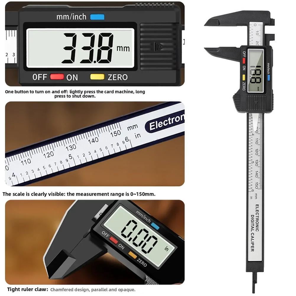 Digital Caliper 150mm 6 Inch High Precision Carbon Fiber Electronic Vernier Caliper 3 in 1 Measuring Tool Large LCD Screen Lightweight Non Marring for Jewelry Crafts