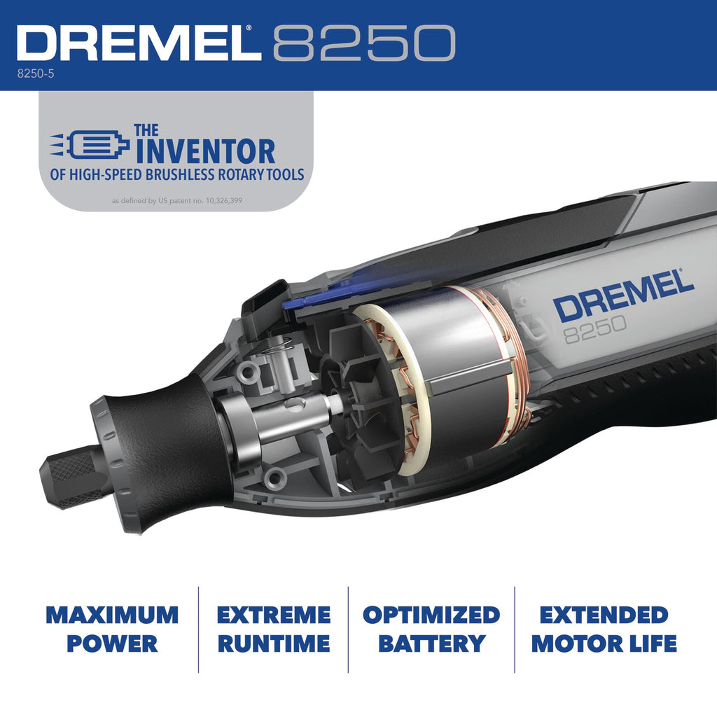 Dremel 8250-5 12V Cordless Rotary Tool with Brushless Motor and Lithium Ion Battery