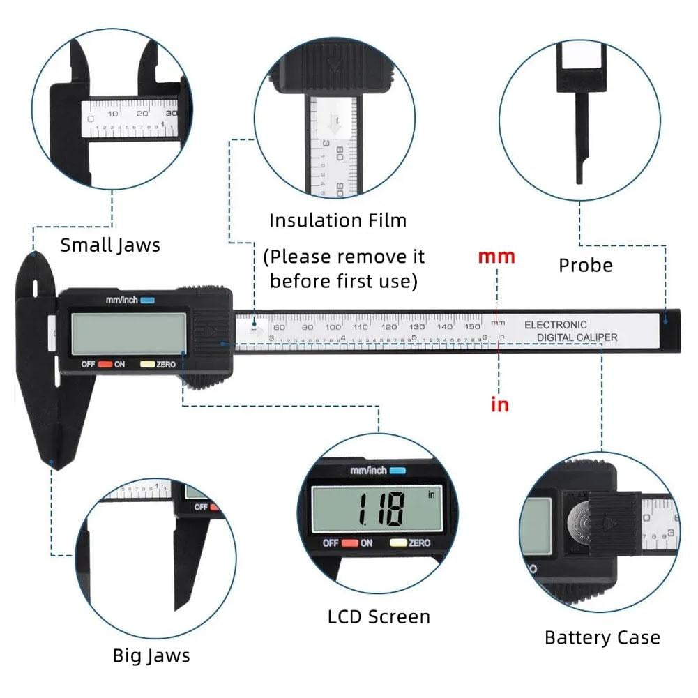 Digital Caliper 6 Inch Electronic Vernier Caliper 100mm Ruler Micrometer 0.1mm Wholes C6Q3 Measuring 150mm Calliper Tool Digital