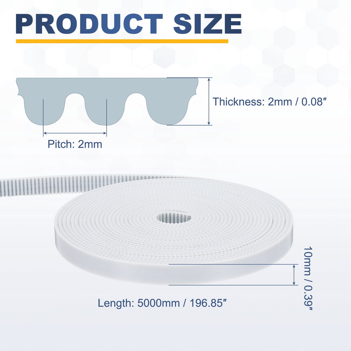 Uxcell Polyurethane PU Steel Cord 2GT Timing Belt 10x5000mm2mm Pitch 2mm Thick White Open Loop Pulley Timing Belt for 3D Printer