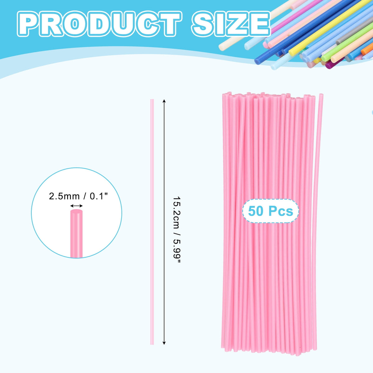 Uxcell 50 Pcs 3D Pen Refills, Low Print Temperature Filament 2.5mm x 15cm PCL Printer Filament Refill Packs, Only Support for 3D Pen, Pink