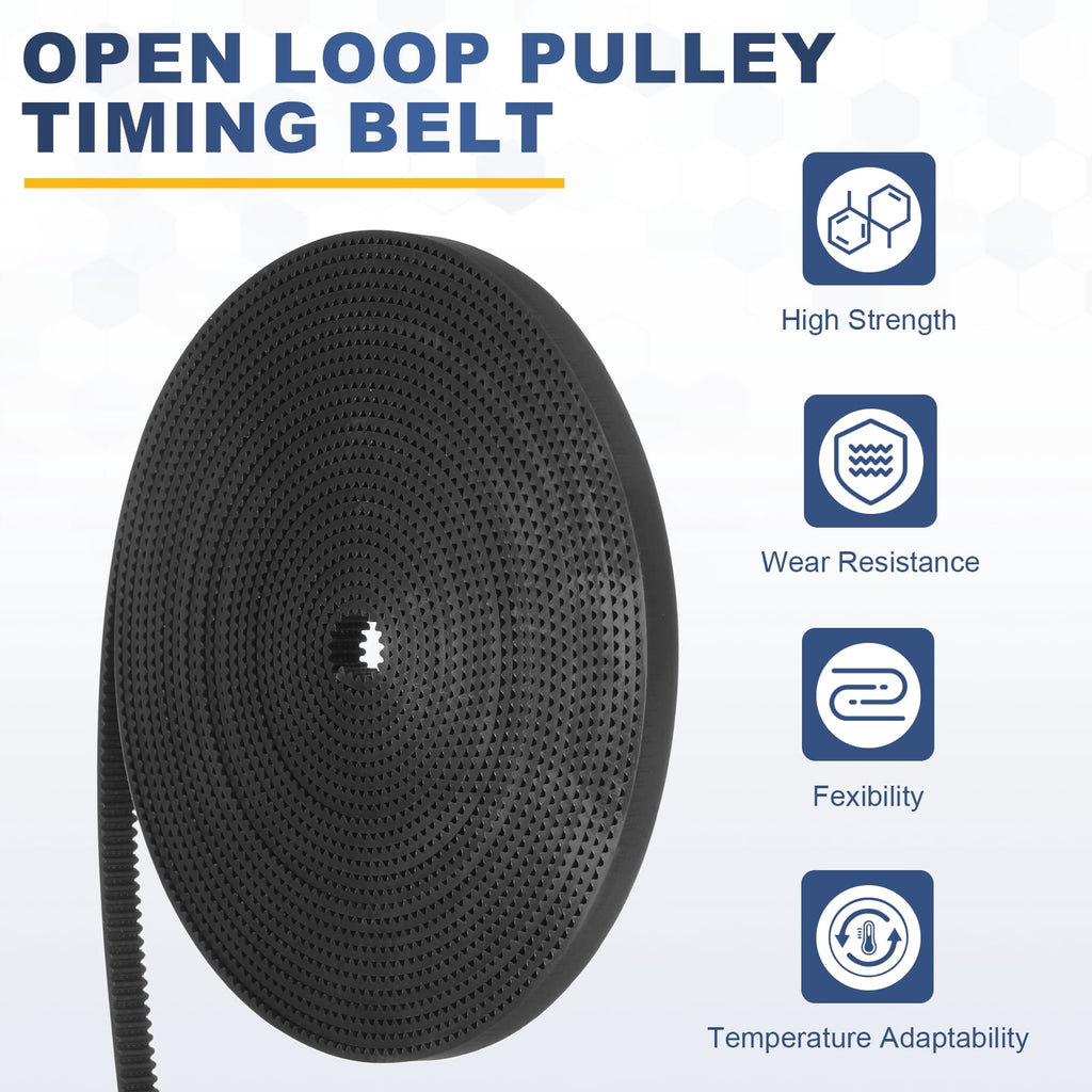 Uxcell Polyurethane PU Steel Cord 2GT Timing Belt 6x5000mm2mm Pitch 2mm Thick Black Open Loop Pulley Timing Belt for 3D Printer
